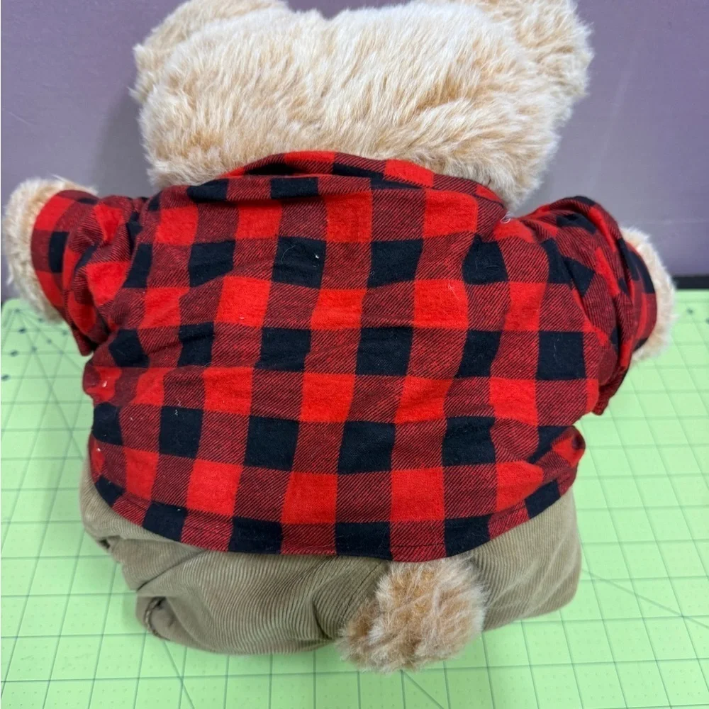 Vintage FURSKINS Red and Black Plaid Stuffed Teddy Bear